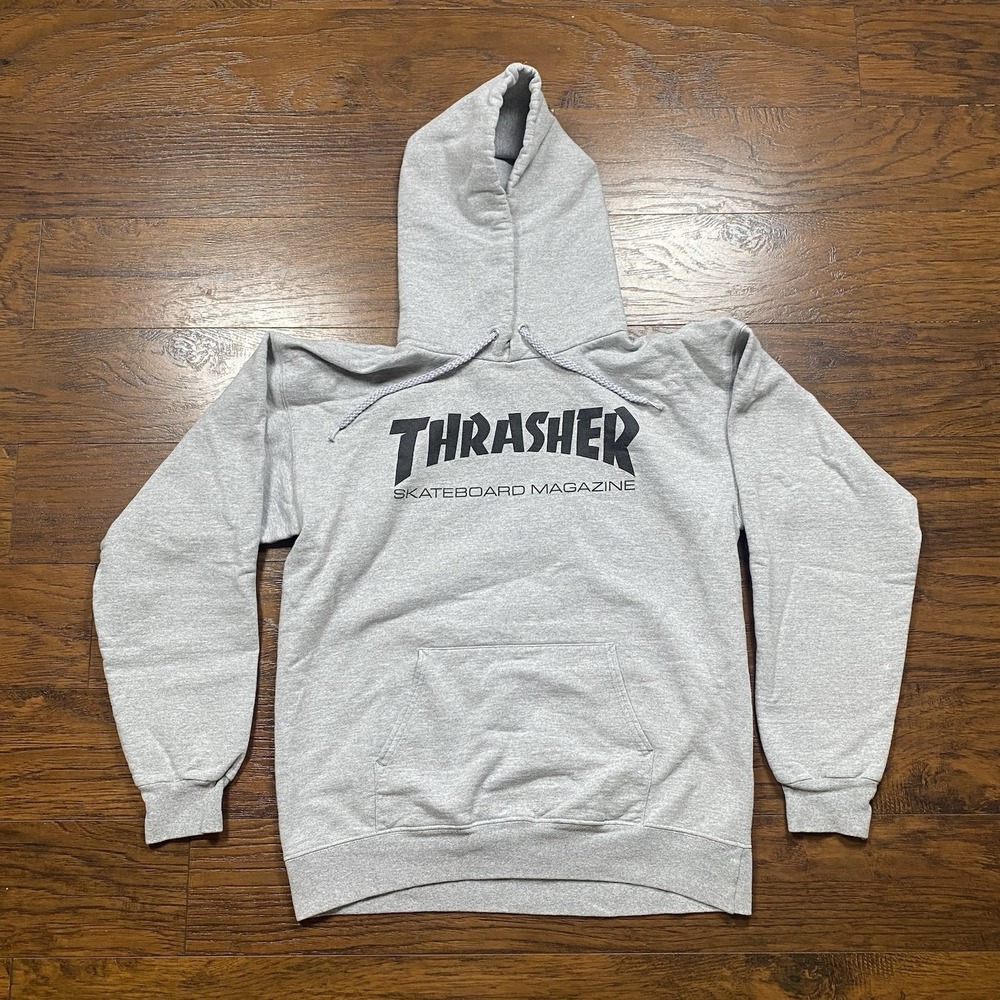 Thrasher Skateboard Magazine Logo Hoodie Heather Grey Mens Small S Skate Mag